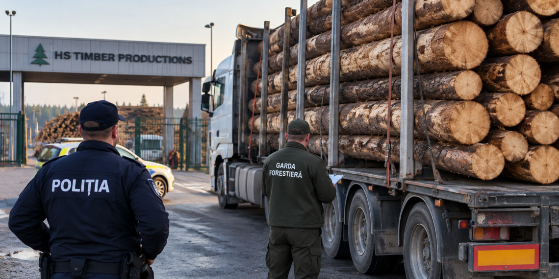 Transport ilegal de peste 42 de metri cubi de lemn, oprit înainte de a intra în curtea HS Timber Rădăuți. Dosar penal și camion de circa 50.000 de euro indisponibilizat