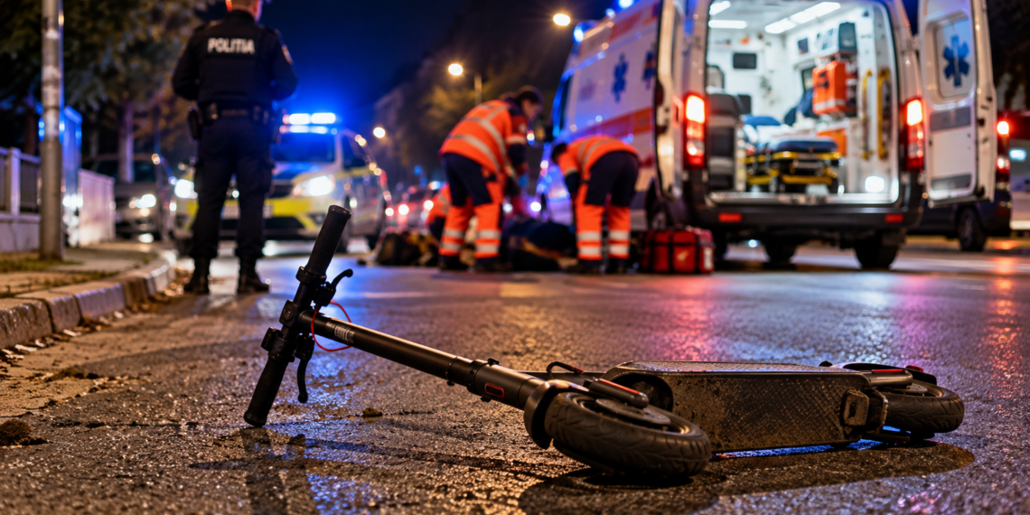 Trotinetist de 30 de ani, găsit inconștient pe asfalt la Siret. A căzut cu fața pe carosabil și avea 0,78 mg/l alcool pur în aerul expirat