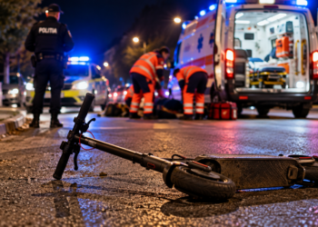 Trotinetist de 30 de ani, găsit inconștient pe asfalt la Siret. A căzut cu fața pe carosabil și avea 0,78 mg/l alcool pur în aerul expirat