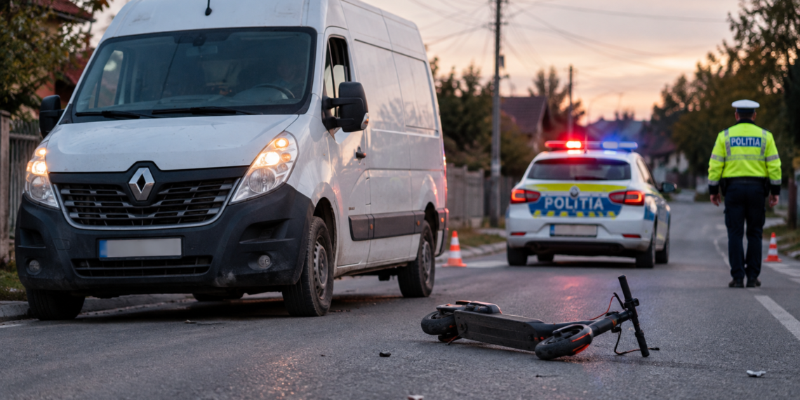Minoră de 13 ani, rănită după ce a intrat cu trotineta electrică într-o autoutilitară, la Corocăiești