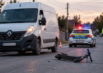 Minoră de 13 ani, rănită după ce a intrat cu trotineta electrică într-o autoutilitară, la Corocăiești