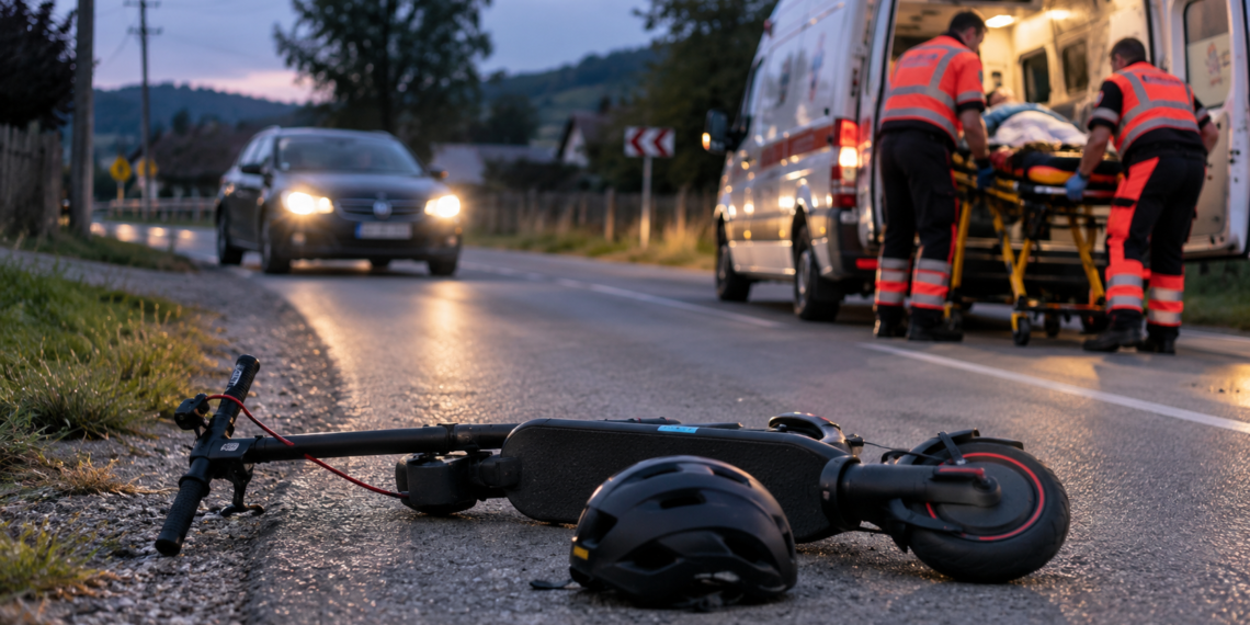 Doi minori, de 13 și 17 ani, răniți după ce au căzut de pe o trotinetă electrică, la Stroiești. S-au speriat de o mașină care venea din sens opus