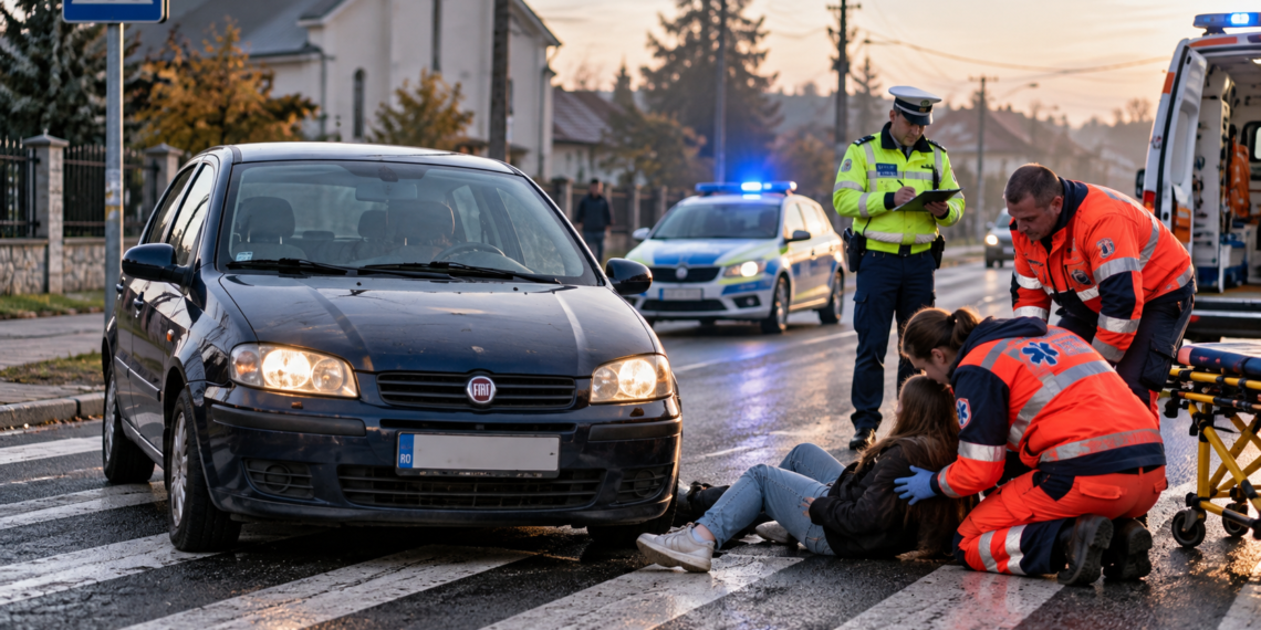 O adolescentă de 16 ani a fost lovită de mașina unui șofer de 73 de ani, în timp ce traversa regulamentar pe o trecere de pietoni din Bădeuți