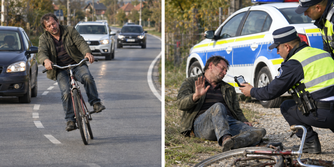 Bețivii pe două roți, un pericol permanent pe drumurile județului Suceava! Un biciclist a fost amendat după ce și-a ”crăpat capul” de asfalt și a refuzat testarea cu etilotestul. O cameră de supraveghere l-a surprins pedalând în zigzag
