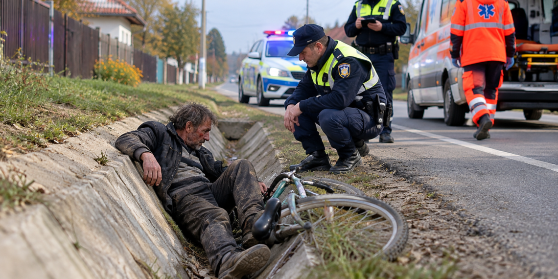 De la priveghi, cu cracii-n sus în șanț! După ce s-a cinstit bine, un biciclist a aterizat într-un șanț betonat din Corocăiești, în drum spre casă. Polițiștii i-au ”servit” o amendă de aproape 1.300 de lei