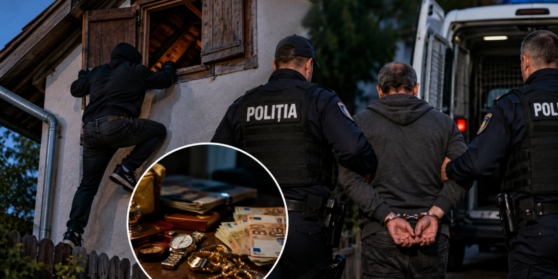 A urcat pe peretele unei case din Dornești, a forțat oblonul podului și a plecat cu bunuri de 3.000 de euro. Hoțul a fost reținut de polițiști