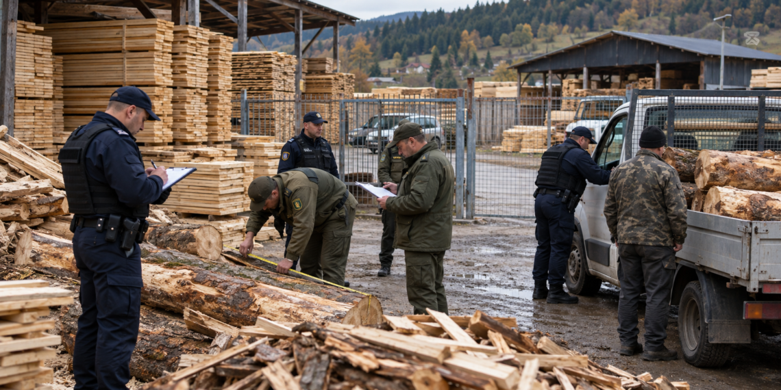 Control la două depozite ale unei firme din Molid, după depistarea unui transport de cherestea fără acte. Amenzi de 10.000 de lei și peste 27 de metri cubi de material lemnos confiscați valoric
