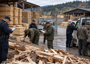 Control la două depozite ale unei firme din Molid, după depistarea unui transport de cherestea fără acte. Amenzi de 10.000 de lei și peste 27 de metri cubi de material lemnos confiscați valoric