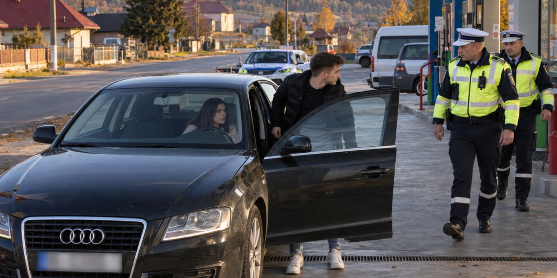 Un tânăr cu permisul suspendat a făcut schimb de locuri cu iubita când l-au oprit polițiștii, la Capu Câmpului. Camerele de la benzinărie le-au stricat planul