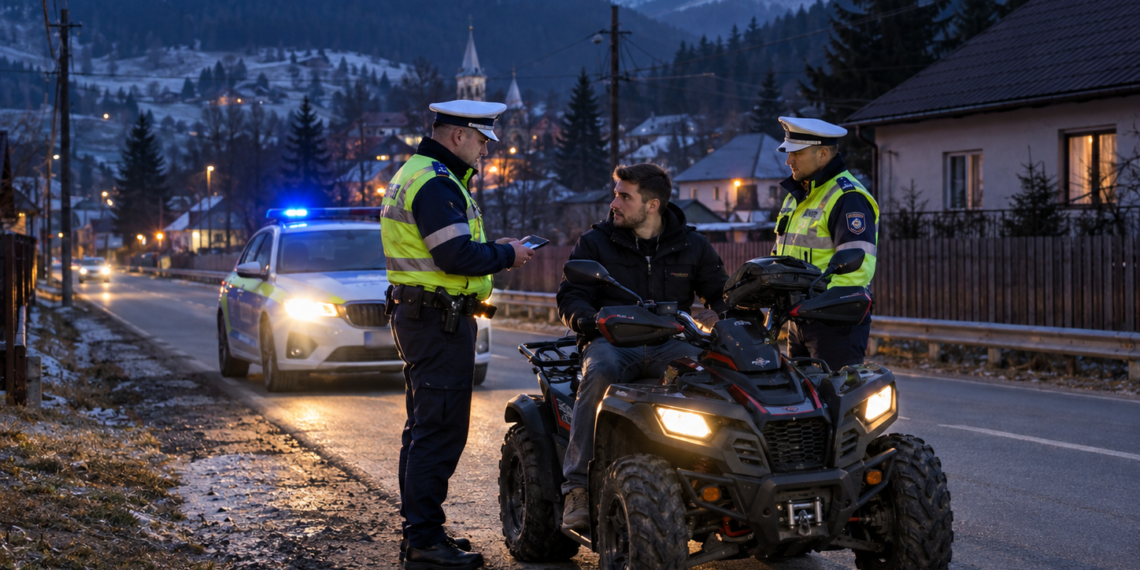 Fără permis și cu alcool la ”bord”, un bărbat din Panaci a ieșit la plimbare cu un cvadriciclu. Polițiștii l-au oprit la Șaru Dornei