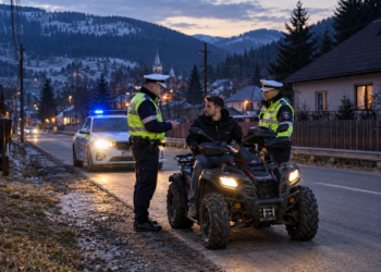 Fără permis și cu alcool la ”bord”, un bărbat din Panaci a ieșit la plimbare cu un cvadriciclu. Polițiștii l-au oprit la Șaru Dornei