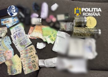 Cinci traficanți de droguri, printre care două rude, reținuți. Vindeau canabis, cocaină și droguri sintetice. Polițiștii au găsit bani în cinci valute și un pistol