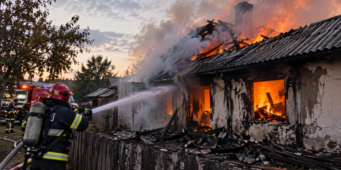 Incendiu la casa unui bătrân de 70 de ani din Humoreni, provocat de un scurtcircuit electric. Un dormitor a fost distrus complet de flăcări