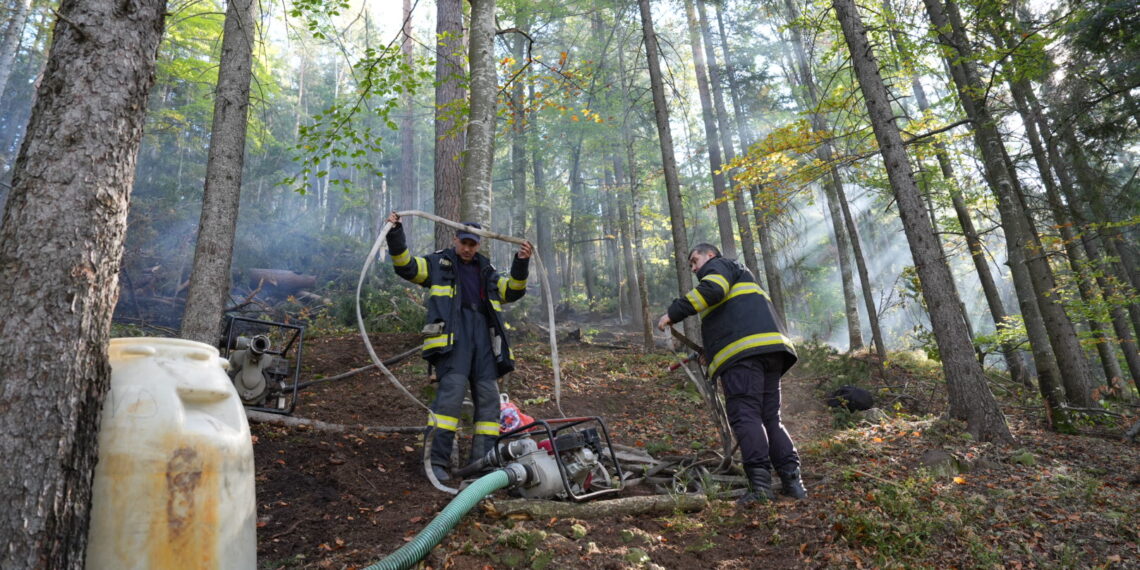 A treia zi de luptă cu incendiul din pădurea de la Marginea! Focul continuă să ardă sub pământ, alimentat de turbă. Aproximativ 15 hectare au fost afectate, iar pompierii răscolesc și inundă solul pentru a stinge focarele ascunse