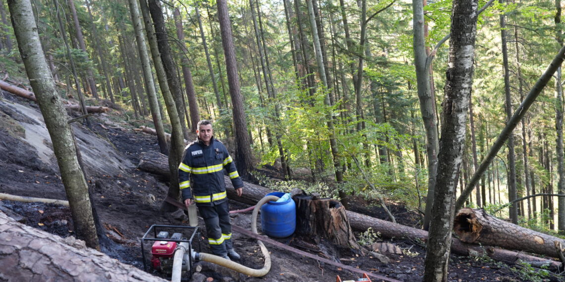A treia zi de luptă cu incendiul din pădurea de la Marginea! Focul continuă să ardă sub pământ, alimentat de turbă. Aproximativ 15 hectare au fost afectate, iar pompierii răscolesc și inundă solul pentru a stinge focarele ascunse