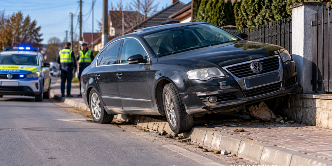 A rămas cu mașina suspendată pe un trotuar din Siret, după ce s-a urcat băut la volan
