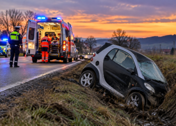 Un Smart a făcut o tumbă în șanț, la Vicovu de Jos, și a ajuns din nou pe roți. Șoferul nu a putut fi testat cu etilotestul din cauza leziunilor suferite