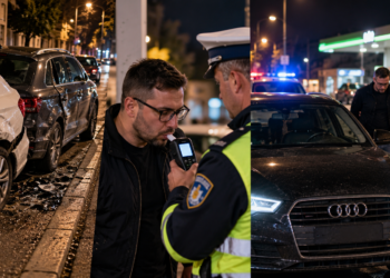 S-a ”alimentat” zdravăn înainte să urce la volan și a acroșat două mașini parcate. Șoferul a fost găsit de polițiști după circa 30 de minute
