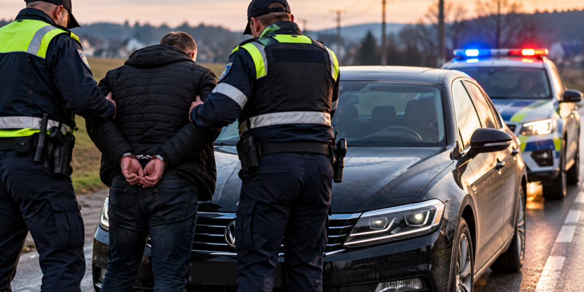 A poposit 24 de ore în arest după ce a refuzat să oprească la semnalele poliției și a fost blocat după 300 de metri. Bărbatul avea permisul anulat, numerele altei mașini pe un Passat și ITP expirat din 2020
