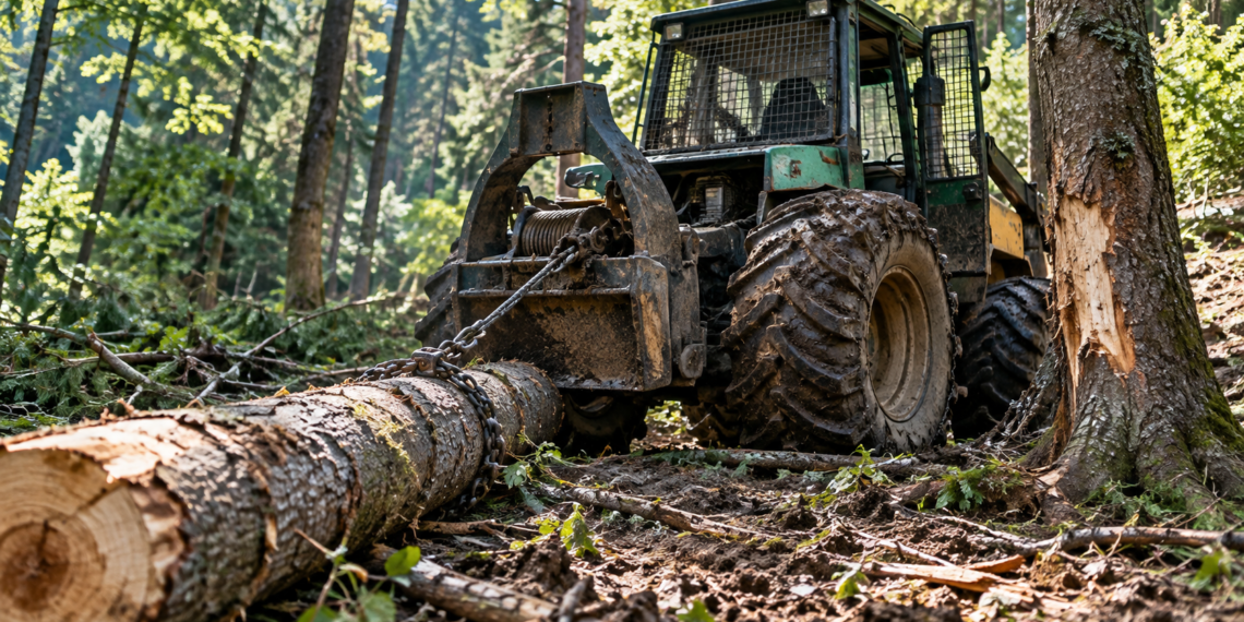 Moarte cumplită în pădure, la Râșca. Un tafist de 38 de ani a fost lovit de cabina utilajului și aruncat într-un copac, în timp ce testa un TAF