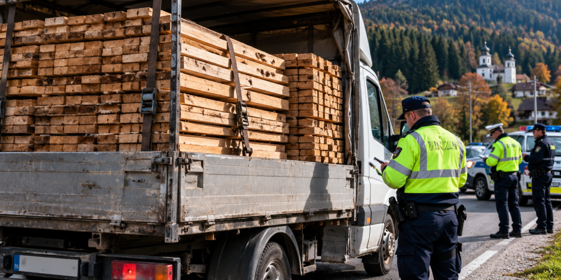 Transport de cherestea fără aviz, oprit de polițiști la Sadova. Șoferul a pierdut marfa și a primit o amendă de 6.000 de lei